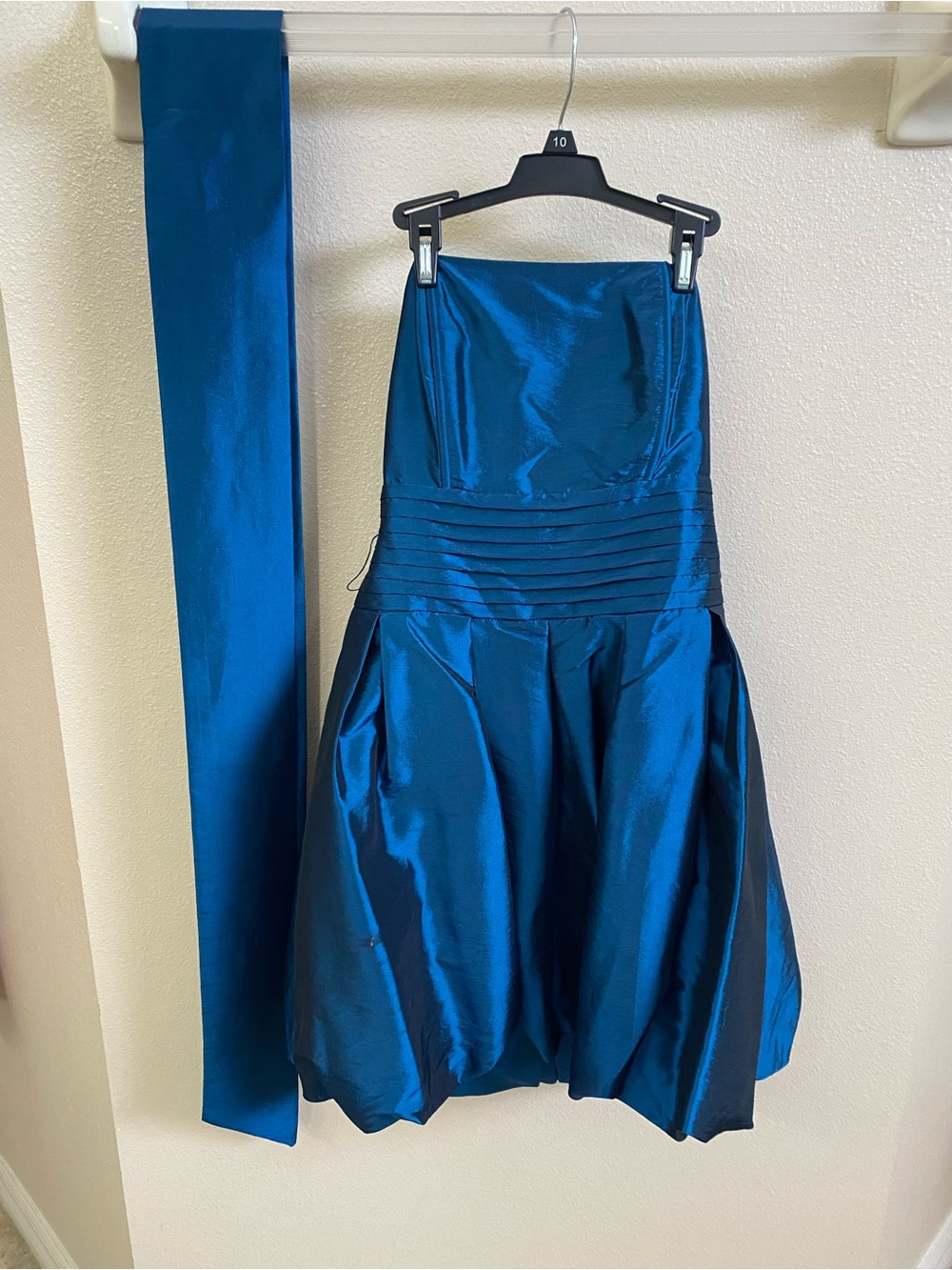 Girls Teal Satin Strapless Party Dress with Sash